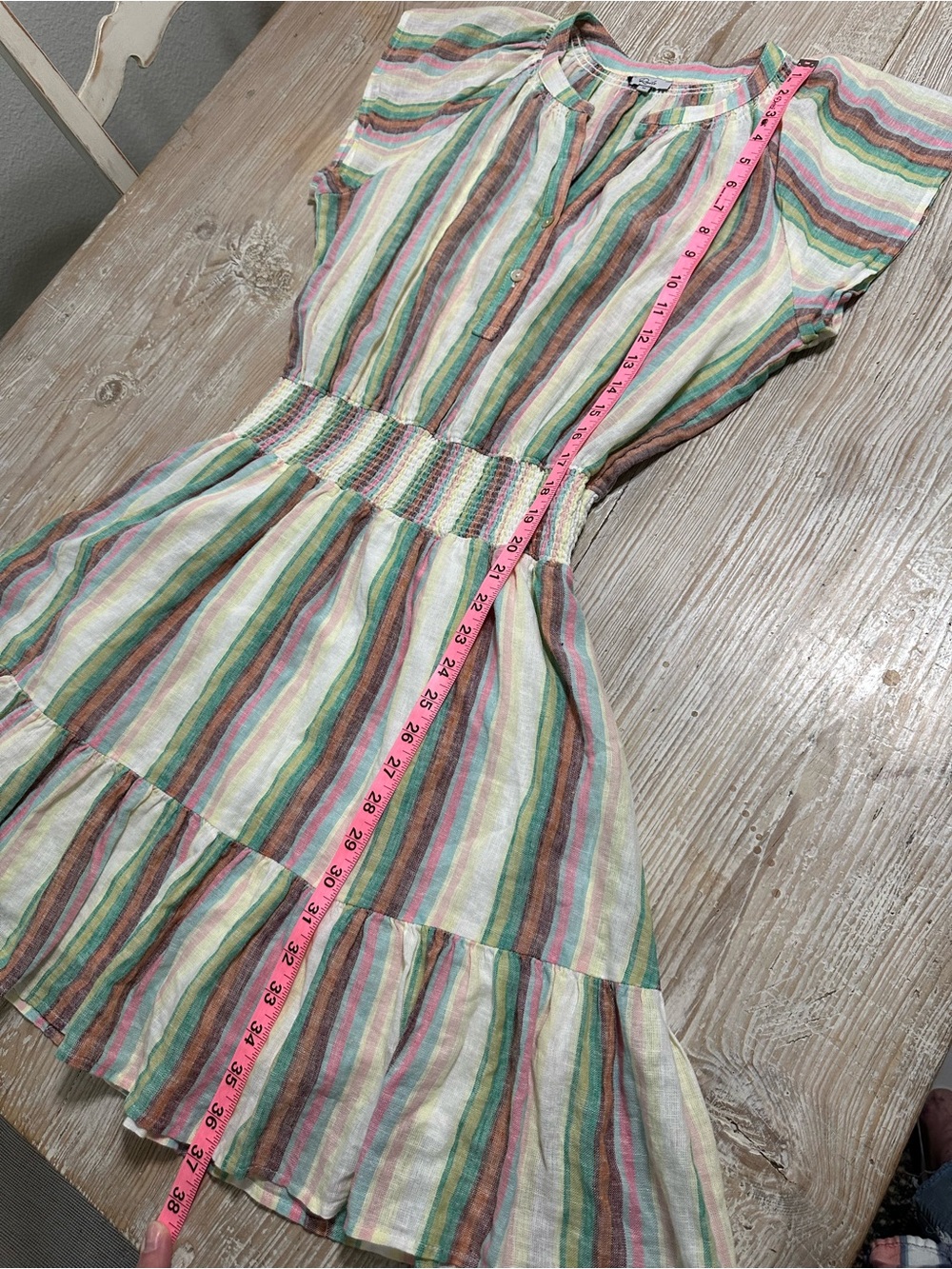 Rails Augustine Palais Stripe Pastel Smocked-Waist Mini Dress Linen Blend Sz M - Picture 12 of 15